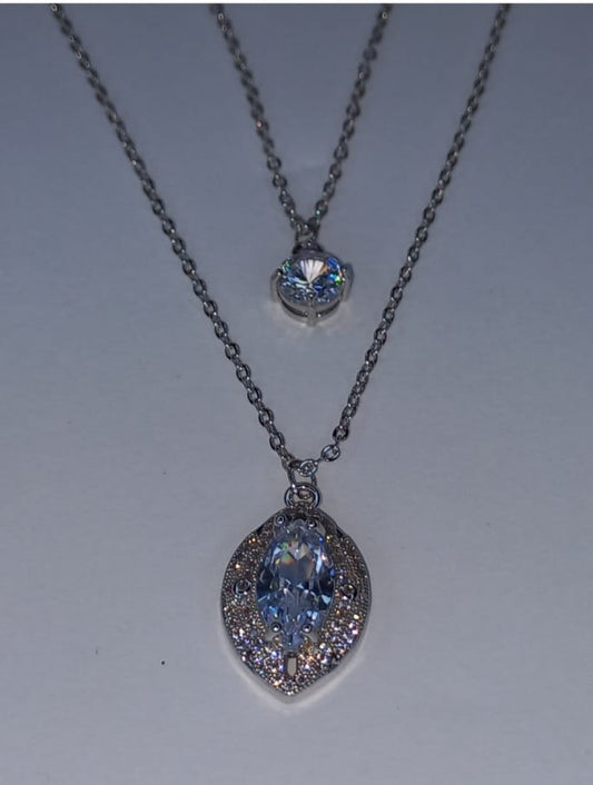 Elegant Double Chain White Zircon Necklace for Women – Stylish Fashion Jewellery