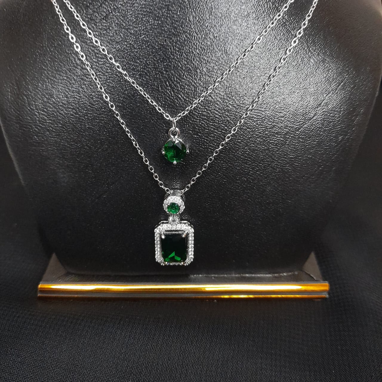 Zircon Green Stone Double Chain Locket – Elegant Pendant Necklace for Women