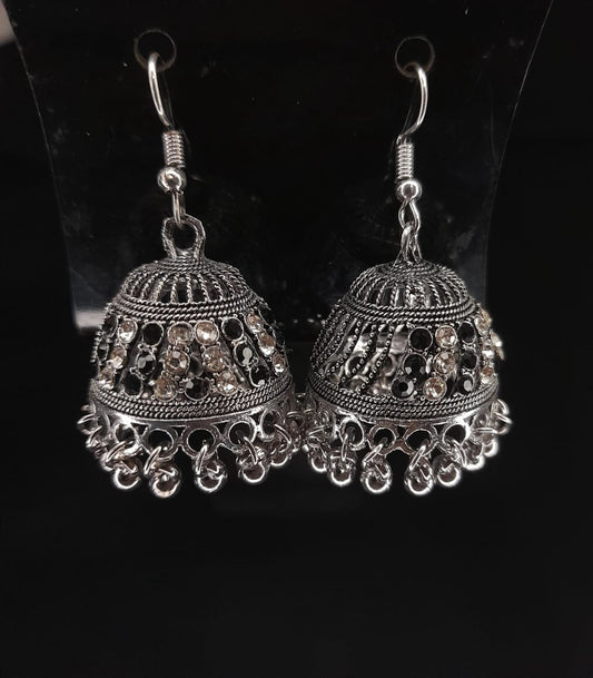 Silver & Black Zircon Jumka Earrings – Stylish Party Wear Jewellery