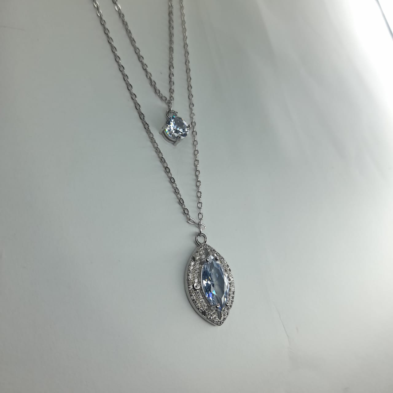 Elegant Double Chain White Zircon Necklace for Women – Stylish Fashion Jewellery