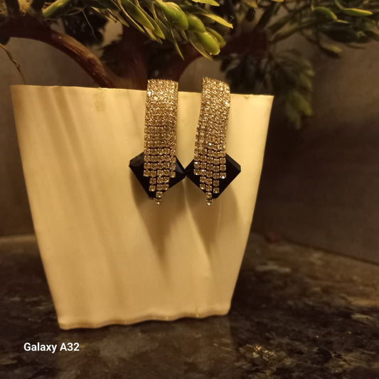 Trendy Crystal & Black Earrings – Elegant Jewellery for Girls & Women