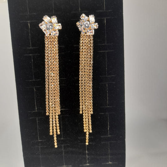 Golden Crystal Zircon Drop Earrings – Elegant Party Wear for Girls & Women