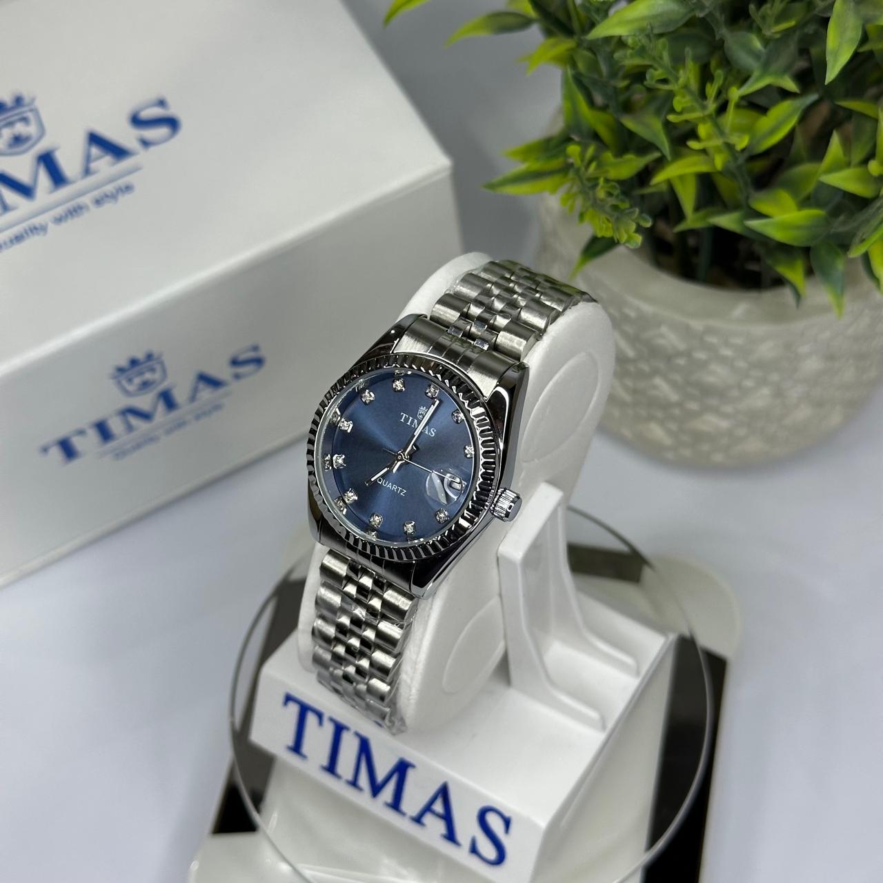 Timas Women's Classic silver with Blue Dial Watch
