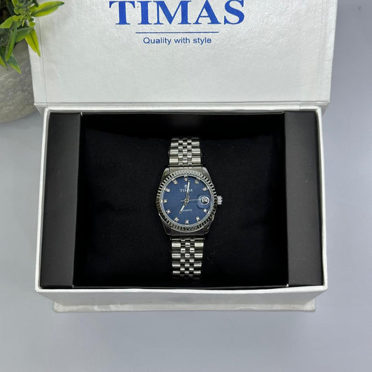 Timas Women's Classic silver with Blue Dial Watch
