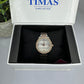 Timas Women’s Two-Tone Quartz Watch with Crystal Bezel – Silver & Rose Gold