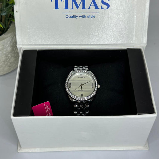 Timas Women’s Quartz Watch – Silver Stainless Steel with Silver Dial