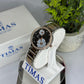 Timas Women’s Two-Tone Floral Quartz Watch – Silver & Rose Gold with Black Crystal Bezel