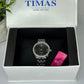 Timas Women’s Quartz Watch – Silver Stainless Steel with Black Dial