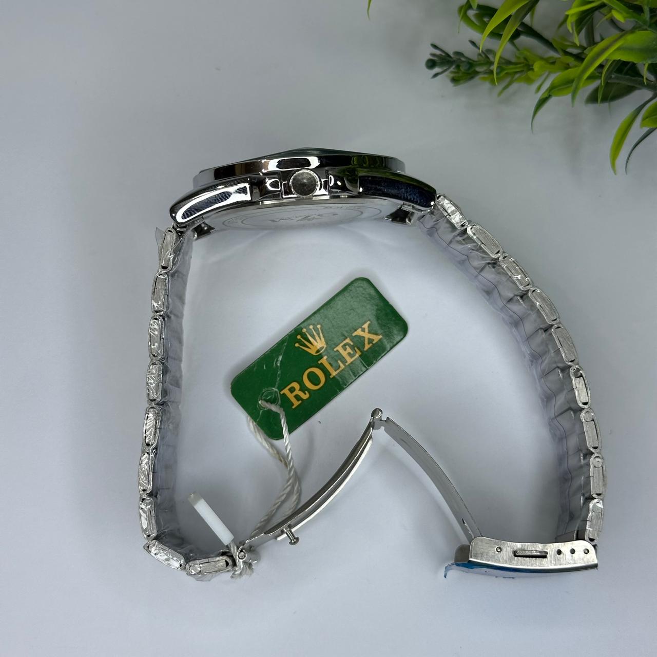 Luxury Rolex-Inspired Men’s Watch – Silver Stainless Steel with Blue Dial