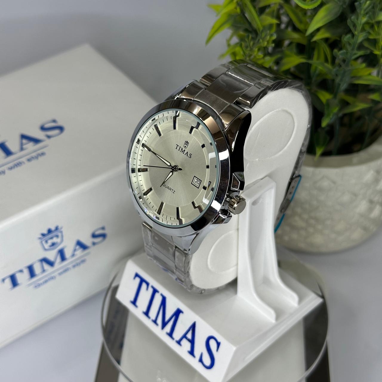 Timas Men's Watch – Silver with Black Textured Dial