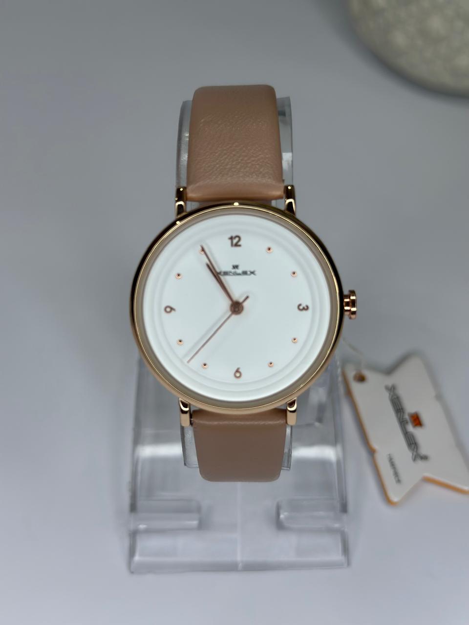 Elegant Beige Leather Strap Watch