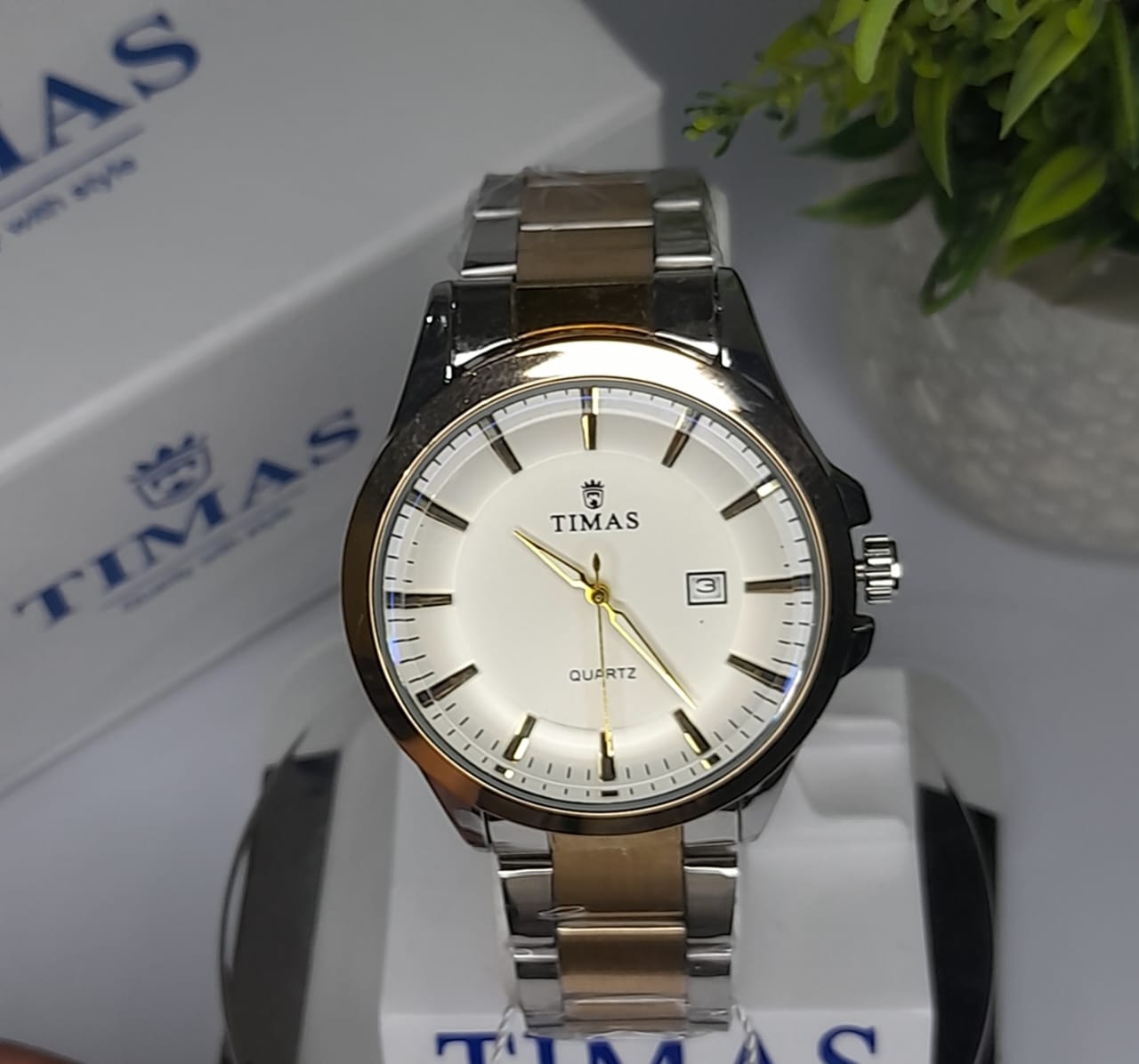 Timas Men's Watch – Silver with Black Textured Dial