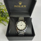 Luxury Rolex-Inspired Men’s Watch – Silver Stainless Steel with White Dial
