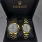 Two Tone Chain White Dial Rolex Couple Watch