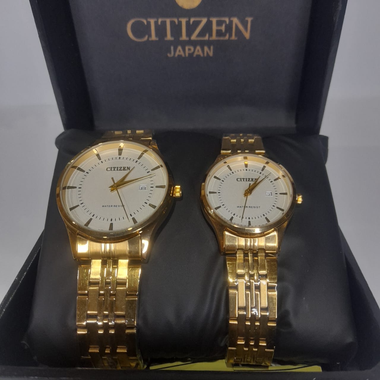 Gold Chain White Dial Citizen Couple Watch
