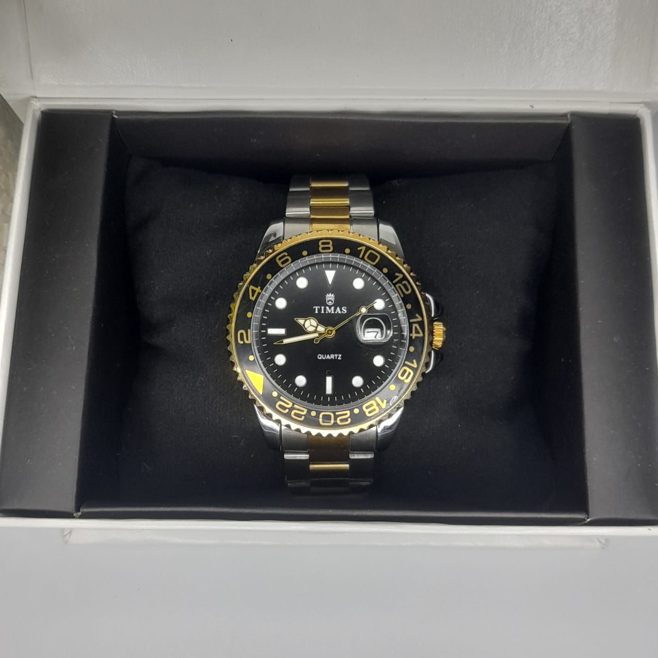 Timas Men's Watch – Black Rotate Dial with TwoTone Bracelet