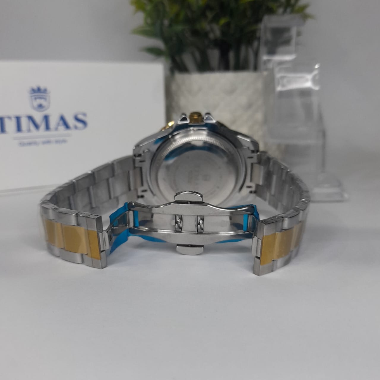 Timas Men's Watch – Black Rotate Dial with TwoTone Bracelet