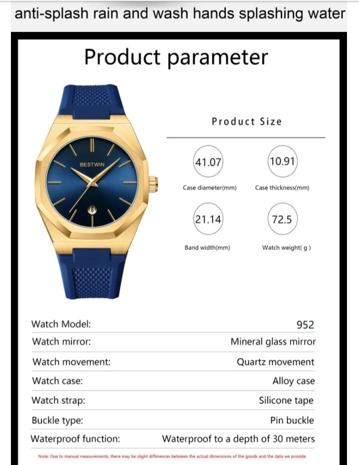 Bestwin Alloy case with blue dial Silicone Blue Strap